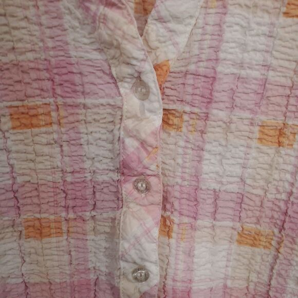 Rebecca Malone Pink Seersucker Top Button Blouse Size 1X Roll Tab Sleeves - Picture 5 of 10